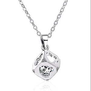Swarovski Crystal Heart Cube Pendant Silver Necklace